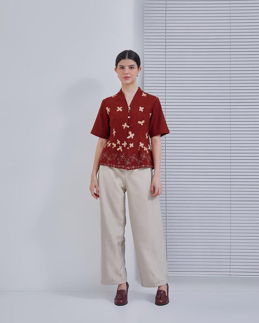 Ulur Wiji - Kebaya Blouse Wanita MUDA Short Sleeves Batik Tulis Warna Alam