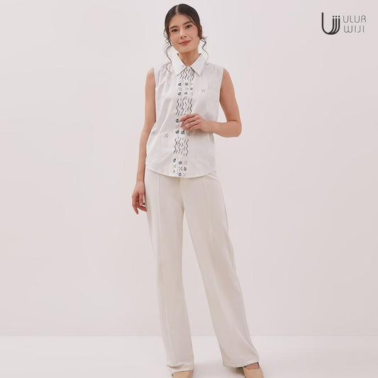 Ulur Wiji - Sleeveless Blouse DUALISM White Navy Natural Dye Hand-drawn Batik