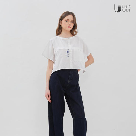 Ulur Wiji - White METAMORPH Crop Top Embroidery