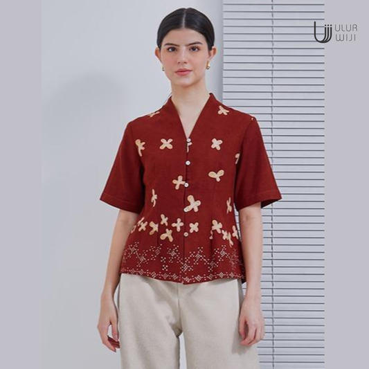 Ulur Wiji - Kebaya Blouse Wanita MUDA Short Sleeves Batik Tulis Warna Alam