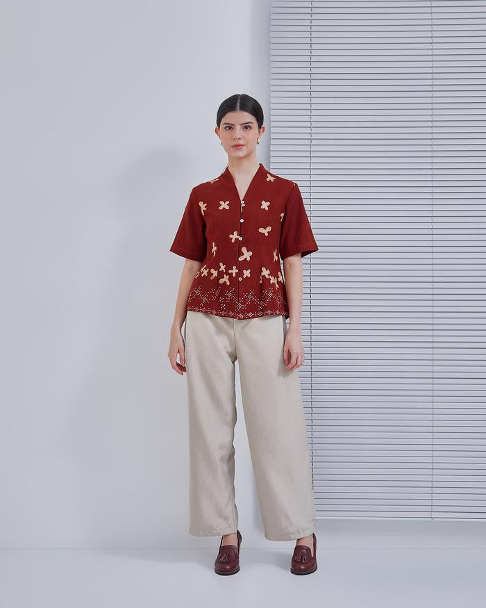 Ulur Wiji - Kebaya Blouse Wanita MUDA Short Sleeves Batik Tulis Warna Alam