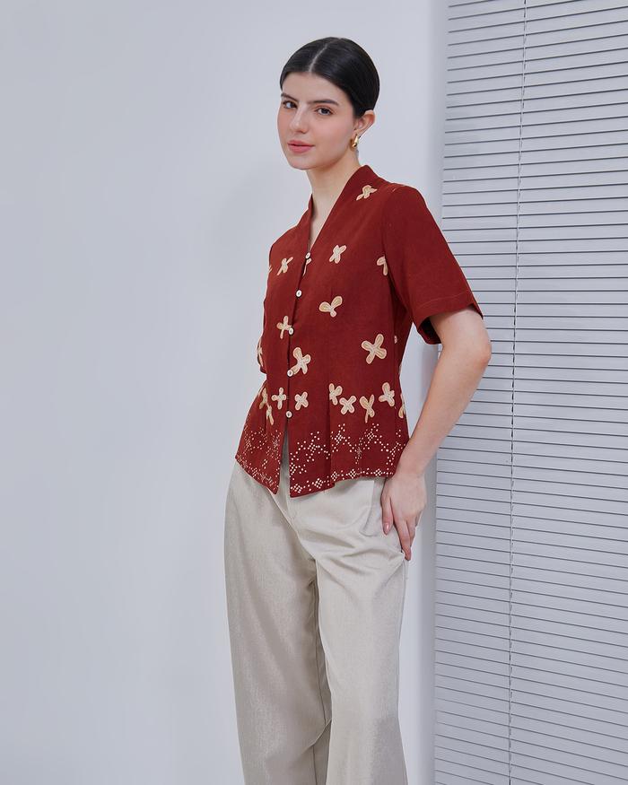 Ulur Wiji - Kebaya Blouse Wanita MUDA Short Sleeves Batik Tulis Warna Alam