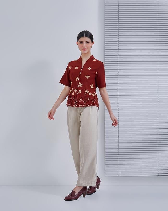 Ulur Wiji - Kebaya Blouse Wanita MUDA Short Sleeves Batik Tulis Warna Alam