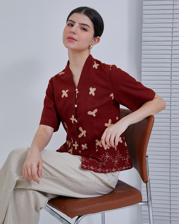 Ulur Wiji - Kebaya Blouse Wanita MUDA Short Sleeves Batik Tulis Warna Alam